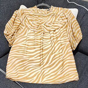 Ann Taylor Zebra Print Tan & Cream Ruffle Blouse - MT